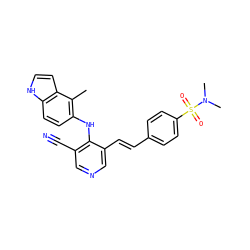 Cc1c(Nc2c(C#N)cncc2/C=C/c2ccc(S(=O)(=O)N(C)C)cc2)ccc2[nH]ccc12 ZINC000049034312