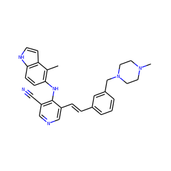 Cc1c(Nc2c(C#N)cncc2/C=C/c2cccc(CN3CCN(C)CC3)c2)ccc2[nH]ccc12 ZINC000049089374