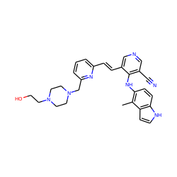 Cc1c(Nc2c(C#N)cncc2/C=C/c2cccc(CN3CCN(CCO)CC3)n2)ccc2[nH]ccc12 ZINC000049112245