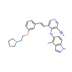 Cc1c(Nc2c(C#N)cncc2/C=C/c2cccc(OCCN3CCCC3)c2)ccc2[nH]ccc12 ZINC000045245644