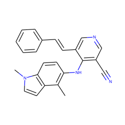 Cc1c(Nc2c(C#N)cncc2/C=C/c2ccccc2)ccc2c1ccn2C ZINC000045335009