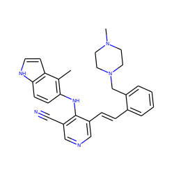 Cc1c(Nc2c(C#N)cncc2/C=C/c2ccccc2CN2CCN(C)CC2)ccc2[nH]ccc12 ZINC000049034727