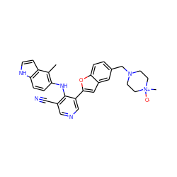 Cc1c(Nc2c(C#N)cncc2-c2cc3cc(CN4CC[N+](C)([O-])CC4)ccc3o2)ccc2[nH]ccc12 ZINC000045260611