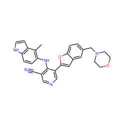 Cc1c(Nc2c(C#N)cncc2-c2cc3cc(CN4CCOCC4)ccc3o2)ccc2[nH]ccc12 ZINC000045300039