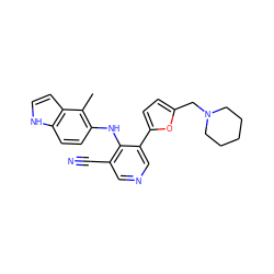 Cc1c(Nc2c(C#N)cncc2-c2ccc(CN3CCCCC3)o2)ccc2[nH]ccc12 ZINC000045320090