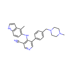 Cc1c(Nc2c(C#N)cncc2-c2ccc(CN3CCN(C)CC3)cc2)ccc2[nH]ccc12 ZINC000045252972