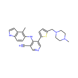 Cc1c(Nc2c(C#N)cncc2-c2ccc(CN3CCN(C)CC3)s2)ccc2[nH]ccc12 ZINC000045252974