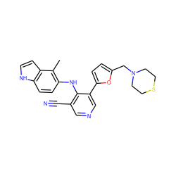 Cc1c(Nc2c(C#N)cncc2-c2ccc(CN3CCSCC3)o2)ccc2[nH]ccc12 ZINC000045316742