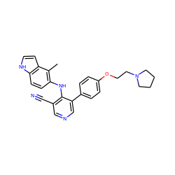 Cc1c(Nc2c(C#N)cncc2-c2ccc(OCCN3CCCC3)cc2)ccc2[nH]ccc12 ZINC000040972291