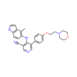 Cc1c(Nc2c(C#N)cncc2-c2ccc(OCCN3CCOCC3)cc2)ccc2[nH]ccc12 ZINC000040395170