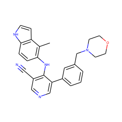 Cc1c(Nc2c(C#N)cncc2-c2cccc(CN3CCOCC3)c2)ccc2[nH]ccc12 ZINC000045254914