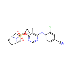 Cc1c(Nc2ccc(C#N)cc2Cl)ncnc1O[C@@H]1C[C@@H]2CC[C@H](C1)N2S(=O)(=O)C1CC1 ZINC000103232125