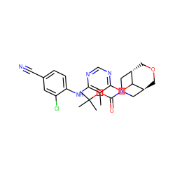 Cc1c(Nc2ccc(C#N)cc2Cl)ncnc1OC1[C@H]2COC[C@H]1CN(C(=O)OC(C)(C)C)C2 ZINC000205034242