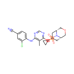 Cc1c(Nc2ccc(C#N)cc2Cl)ncnc1OC1C[C@H]2COC[C@@H](C1)N2S(=O)(=O)C1CC1 ZINC000473149644