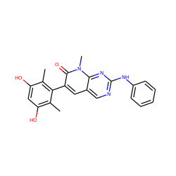 Cc1c(O)cc(O)c(C)c1-c1cc2cnc(Nc3ccccc3)nc2n(C)c1=O ZINC000028132440