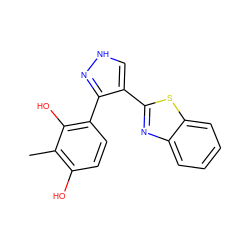 Cc1c(O)ccc(-c2n[nH]cc2-c2nc3ccccc3s2)c1O ZINC000018188334