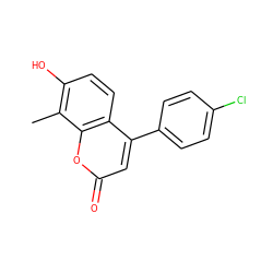 Cc1c(O)ccc2c(-c3ccc(Cl)cc3)cc(=O)oc12 ZINC000205875128