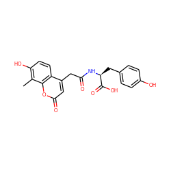 Cc1c(O)ccc2c(CC(=O)N[C@@H](Cc3ccc(O)cc3)C(=O)O)cc(=O)oc12 ZINC000002101677