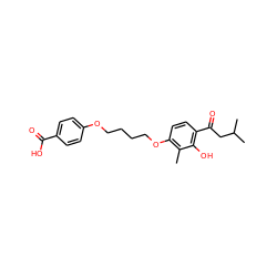 Cc1c(OCCCCOc2ccc(C(=O)O)cc2)ccc(C(=O)CC(C)C)c1O ZINC000169351390