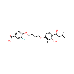 Cc1c(OCCCCOc2ccc(C(=O)O)cc2F)ccc(C(=O)CC(C)C)c1O ZINC000169351419