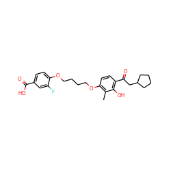 Cc1c(OCCCCOc2ccc(C(=O)O)cc2F)ccc(C(=O)CC2CCCC2)c1O ZINC000169351420