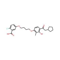 Cc1c(OCCCCOc2ccc(F)c(C(=O)O)c2)ccc(C(=O)CC2CCCC2)c1O ZINC000169351413