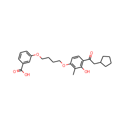 Cc1c(OCCCCOc2cccc(C(=O)O)c2)ccc(C(=O)CC2CCCC2)c1O ZINC000169351395