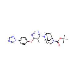 Cc1c(Oc2ccc(-n3cncn3)cc2)ncnc1N1C2CC3CC1CC(C2)N3C(=O)OC(C)(C)C ZINC000095597316