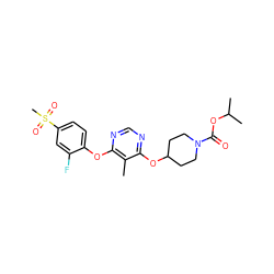 Cc1c(Oc2ccc(S(C)(=O)=O)cc2F)ncnc1OC1CCN(C(=O)OC(C)C)CC1 ZINC000073278385