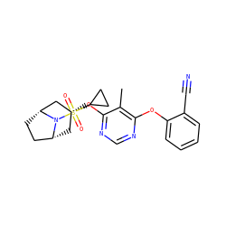 Cc1c(Oc2ccccc2C#N)ncnc1O[C@@H]1C[C@@H]2CC[C@H](C1)N2S(=O)(=O)C1CC1 ZINC000103231401