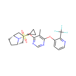 Cc1c(Oc2cccnc2C(F)(F)F)ncnc1O[C@@H]1C[C@@H]2CC[C@H](C1)N2S(=O)(=O)C1CC1 ZINC000103231396