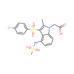 Cc1c(S(=O)(=O)c2ccc(Cl)cc2)c2c(NS(C)(=O)=O)cccc2n1CC(=O)O ZINC000034208827