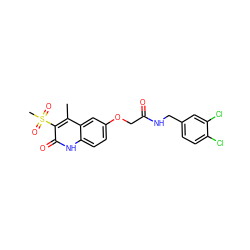 Cc1c(S(C)(=O)=O)c(=O)[nH]c2ccc(OCC(=O)NCc3ccc(Cl)c(Cl)c3)cc12 ZINC000064559367