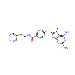 Cc1c(Sc2ccc(C(=O)NCCc3cccnc3)cc2)[nH]c2nc(N)nc(N)c12 ZINC000072110134