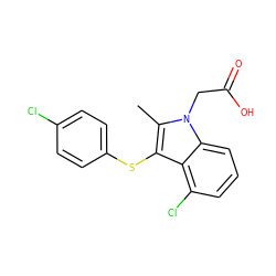 Cc1c(Sc2ccc(Cl)cc2)c2c(Cl)cccc2n1CC(=O)O ZINC000034095868