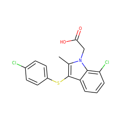 Cc1c(Sc2ccc(Cl)cc2)c2cccc(Cl)c2n1CC(=O)O ZINC000038495198