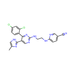 Cc1c[nH]c(-c2cnc(NCCNc3ccc(C#N)cn3)nc2-c2ccc(Cl)cc2Cl)n1 ZINC000029053046