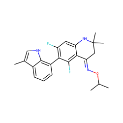 Cc1c[nH]c2c(-c3c(F)cc4c(c3F)/C(=N/OC(C)C)CC(C)(C)N4)cccc12 ZINC000071317430