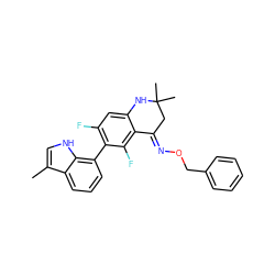 Cc1c[nH]c2c(-c3c(F)cc4c(c3F)/C(=N/OCc3ccccc3)CC(C)(C)N4)cccc12 ZINC000071316978