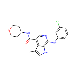 Cc1c[nH]c2c(Nc3cccc(Cl)c3)ncc(C(=O)NC3CCOCC3)c12 ZINC000045323474