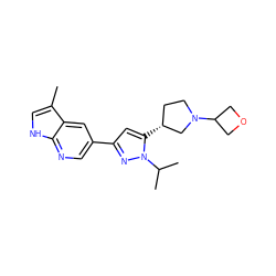 Cc1c[nH]c2ncc(-c3cc([C@@H]4CCN(C5COC5)C4)n(C(C)C)n3)cc12 ZINC000148085666