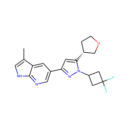 Cc1c[nH]c2ncc(-c3cc([C@@H]4CCOC4)n(C4CC(F)(F)C4)n3)cc12 ZINC000146408288