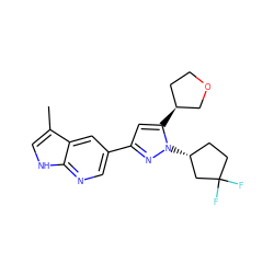 Cc1c[nH]c2ncc(-c3cc([C@H]4CCOC4)n([C@@H]4CCC(F)(F)C4)n3)cc12 ZINC000146406626