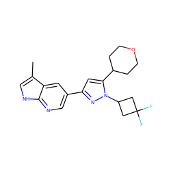 Cc1c[nH]c2ncc(-c3cc(C4CCOCC4)n(C4CC(F)(F)C4)n3)cc12 ZINC000146482214