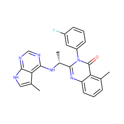 Cc1c[nH]c2ncnc(N[C@H](C)c3nc4cccc(C)c4c(=O)n3-c3cccc(F)c3)c12 ZINC000038253894