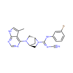 Cc1c[nH]c2ncnc(N3C[C@H]4C[C@H]3CN4/C(=N/C#N)Nc3cccc(Br)c3)c12 ZINC000253837524