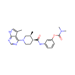 Cc1c[nH]c2ncnc(N3CC[C@H](C(=O)Nc4cccc(OC(=O)N(C)C)c4)[C@H](C)C3)c12 ZINC000299840346