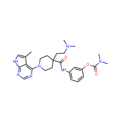 Cc1c[nH]c2ncnc(N3CCC(CCN(C)C)(C(=O)Nc4cccc(OC(=O)N(C)C)c4)CC3)c12 ZINC000149837607