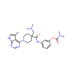 Cc1c[nH]c2ncnc(N3CCC(CN(C)C)(C(=O)Nc4cccc(OC(=O)N(C)C)c4)CC3)c12 ZINC000148274889