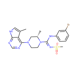 Cc1c[nH]c2ncnc(N3CCN(/C(=N/S(C)(=O)=O)Nc4cccc(Br)c4)[C@@H](C)C3)c12 ZINC000045283937